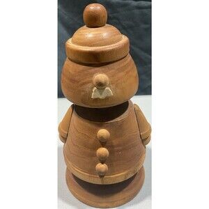Vintage Carved Wood Snowman Bobble Head